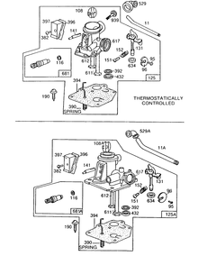 Carburetor Assemblies Diagram and Parts List for 112982-3912-XX  Briggs and Stratton Engine